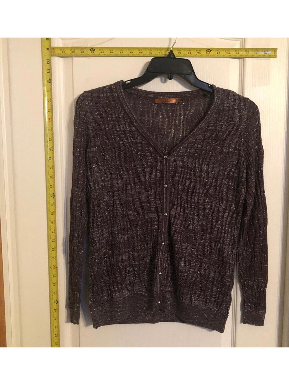 Belldini Womens Cardigan Sweater Size 1X Brown Sparkle Knit Breathable Open BX4